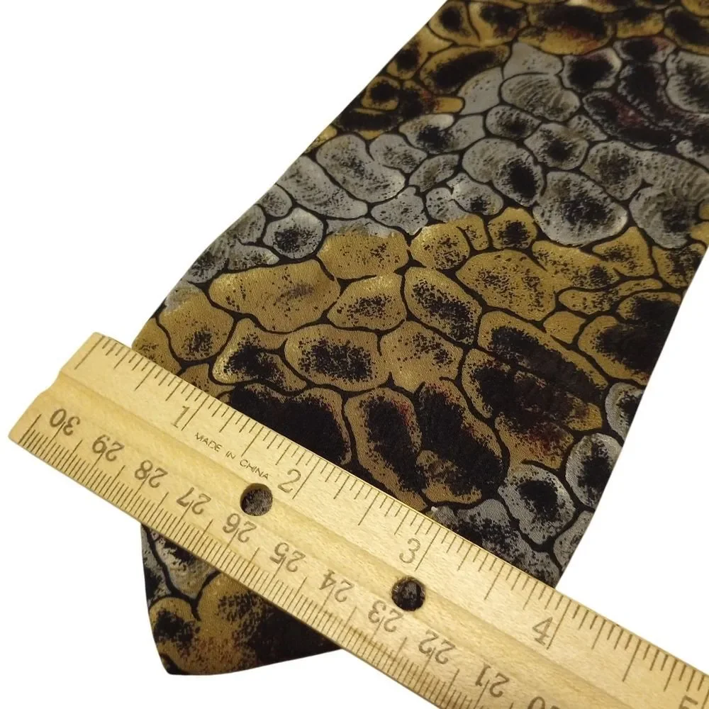 Enrico Coveri Mens Silk Tie Gold Grey Abstract Pebble Print Hand‎ Made in Italy